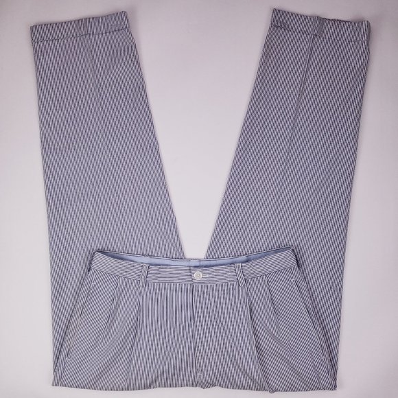 Brooks Brothers Seersucker Pants 34x31 Pleated Cuf - Picture 2 of 12